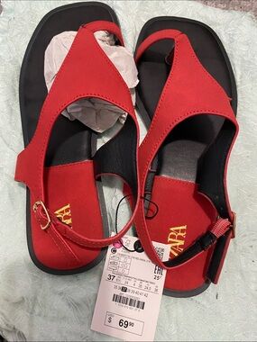 Zara Red Women's Open-Toe Slingback Sandals